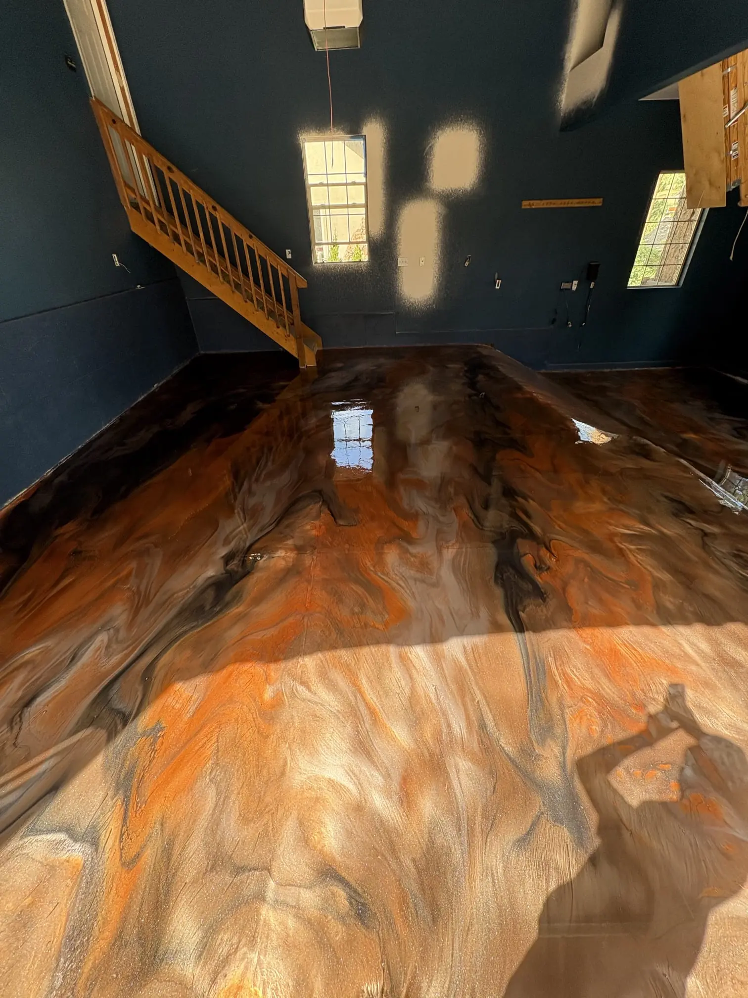 Textured flake coating on covered exterior walkway and entry steps, Denver Metro Colorado